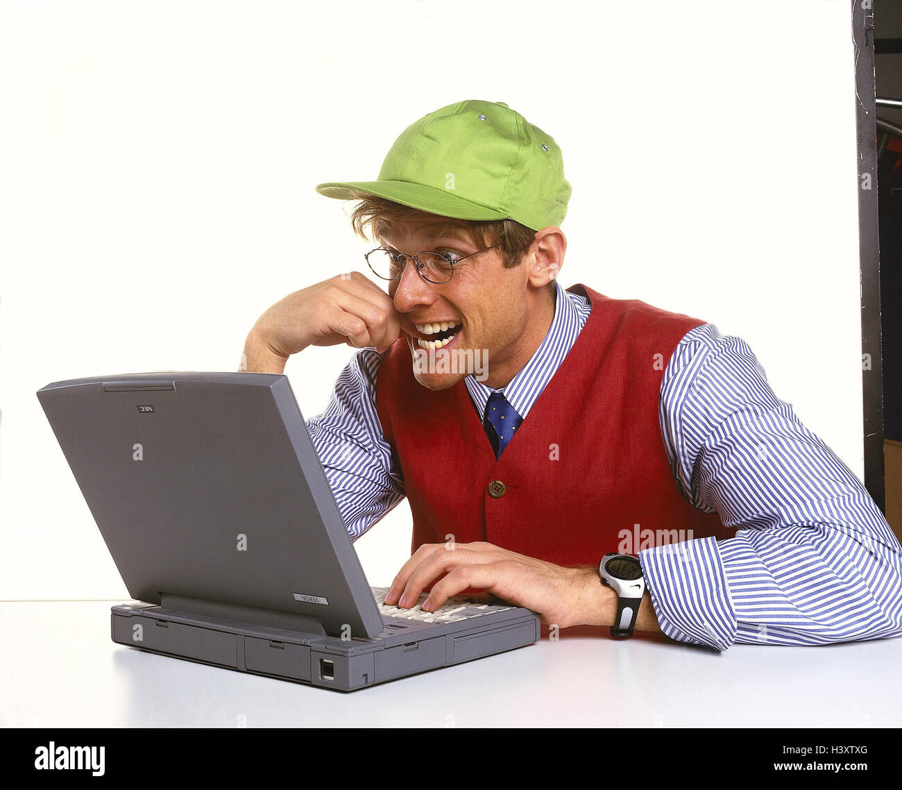 Man, glasses, sign cap, laptop, facial play, consider, Men, notebook ...