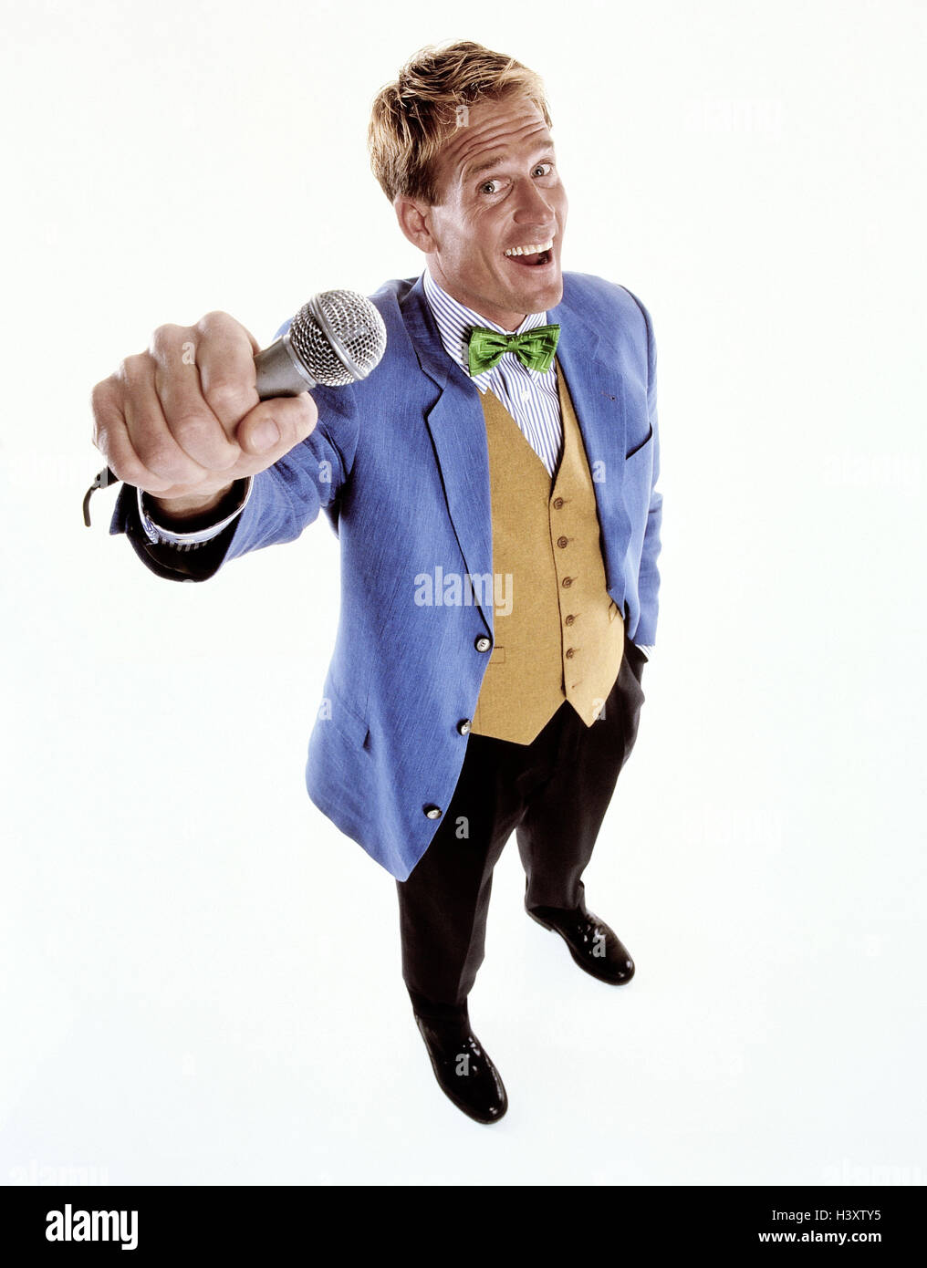 Reporters, sports jacket blue, microphone, request, interview, gesture ...