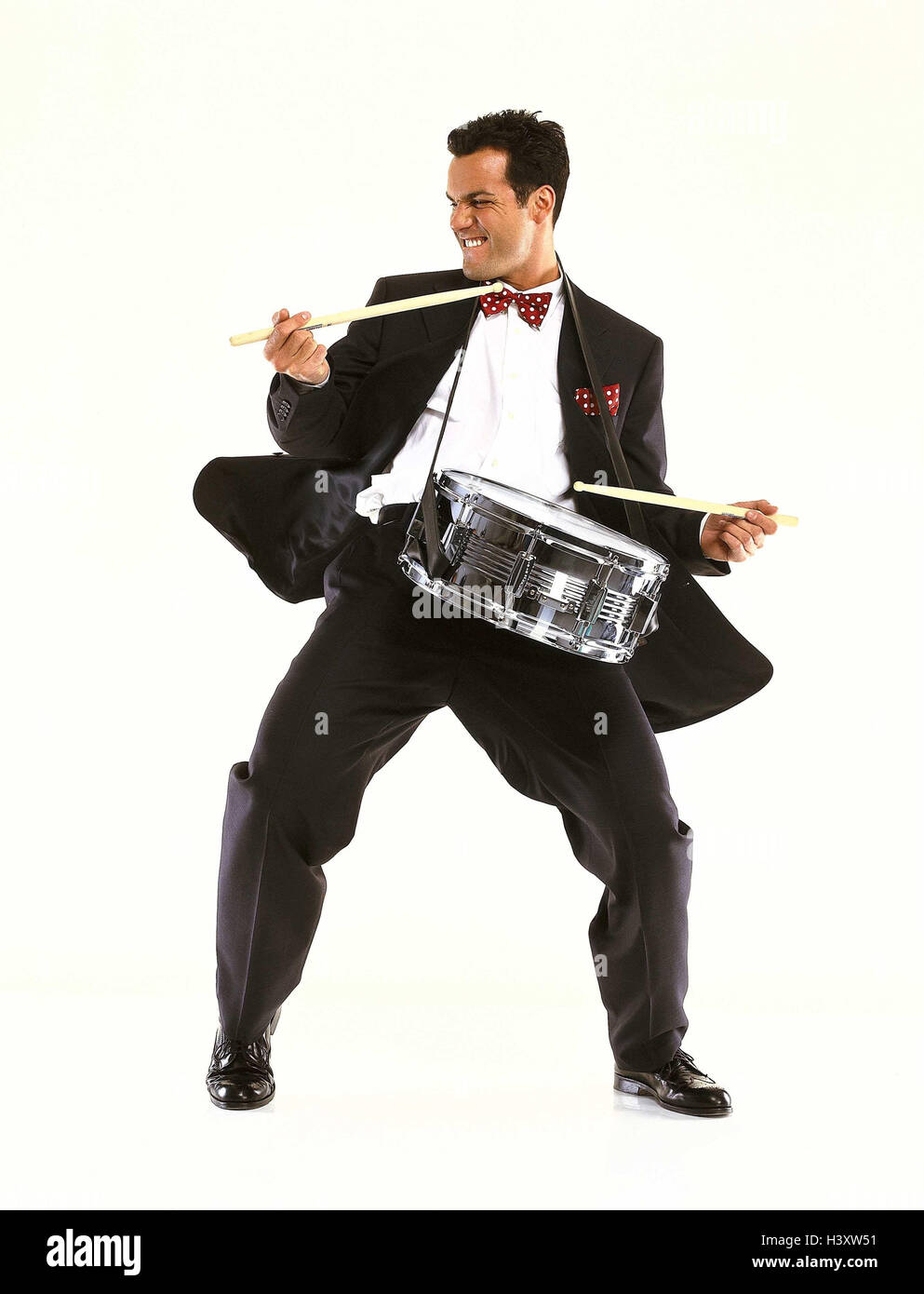 Man, young, suit, music, Tommeln Men, cut outs, studio, drummer, drum, drumsticks, Sticks, hit, drummer, music, musician, enthusiastically, action, melted, enthusiasm, percussion instrument, instrument, musical instrument, Stock Photo