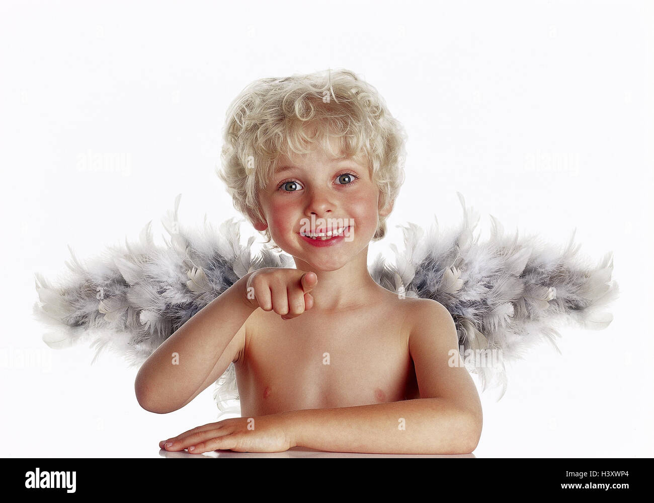 Boy, angel, smile, show gesture, upper part of the body, freely, half