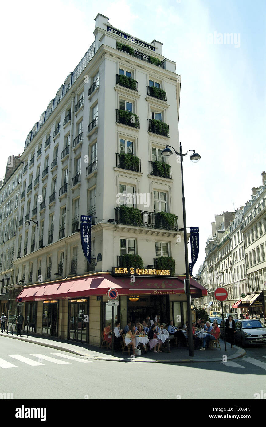 France, Paris, Rue de la Paix, street cafe, Europe, town, capital, street corner, building, cafe, restaurant, bar, guests, gastronomy, tourism Stock Photo