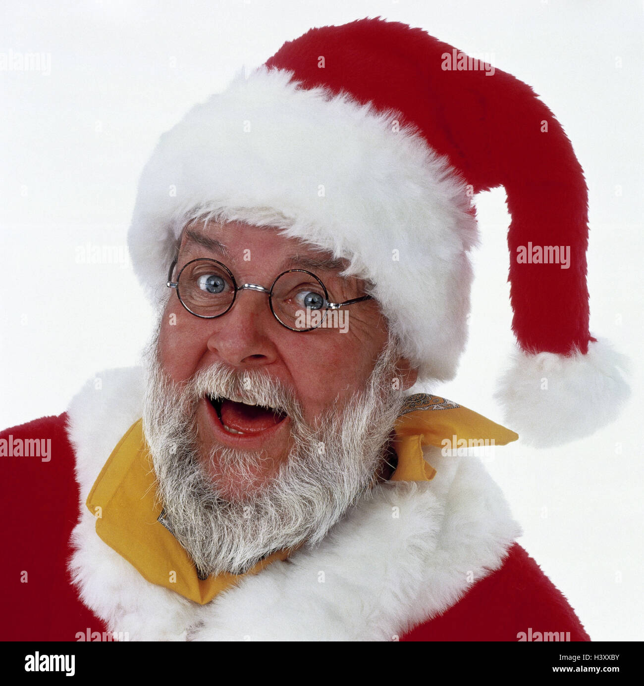 Santa Claus, glasses, facial play, portrait, Christmas, x-mas, Christmas, Santa Claus, Santa, beard, view camera, happy, laugh, cheerfulness, cheerfulness, humor, humorously, studio, inside, cut out, Stock Photo