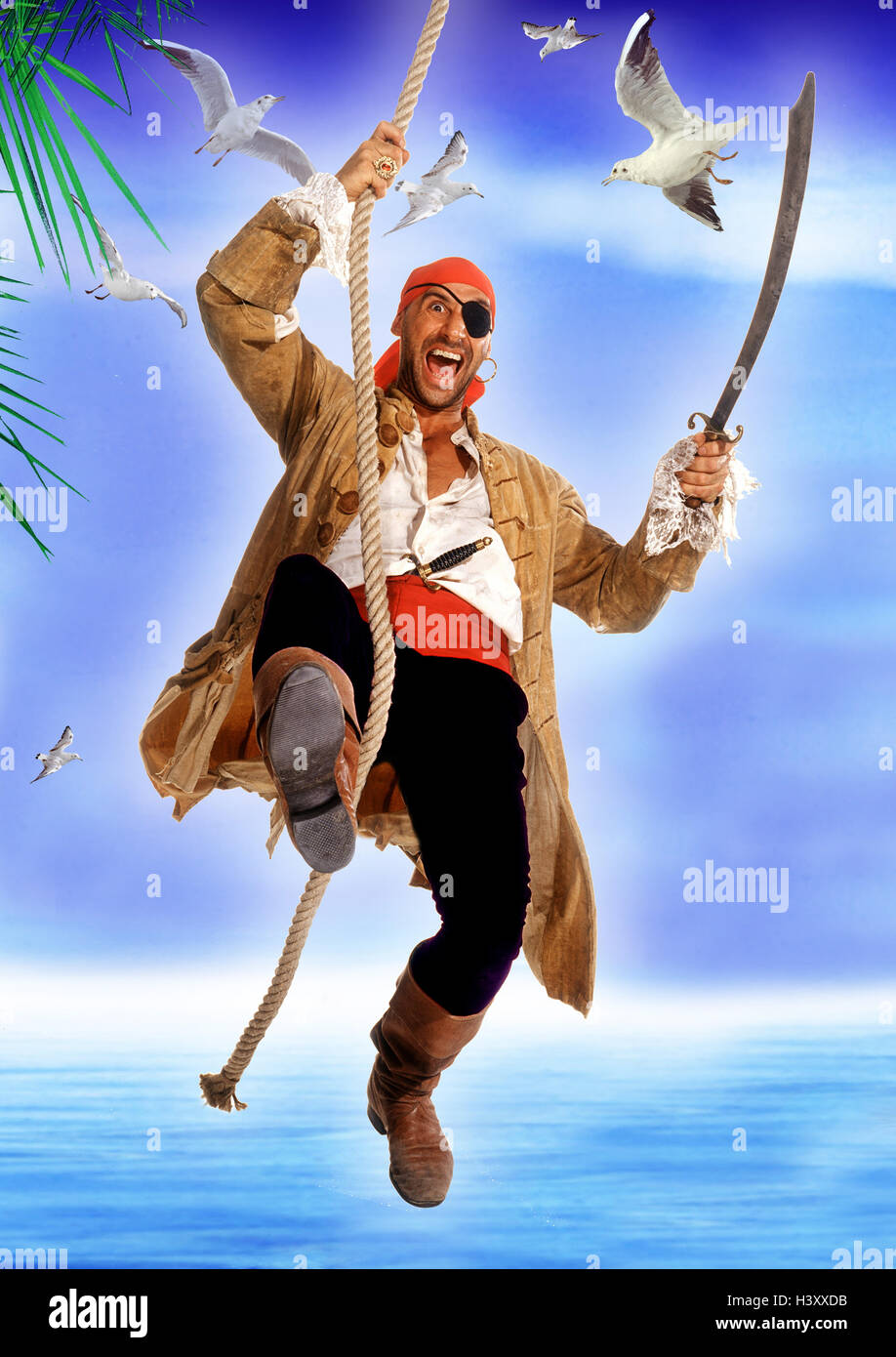 Pirate, happily, board, saber, [M] professions, studio, copy space, pirate, raid, erstürmen, Composing, Stock Photo