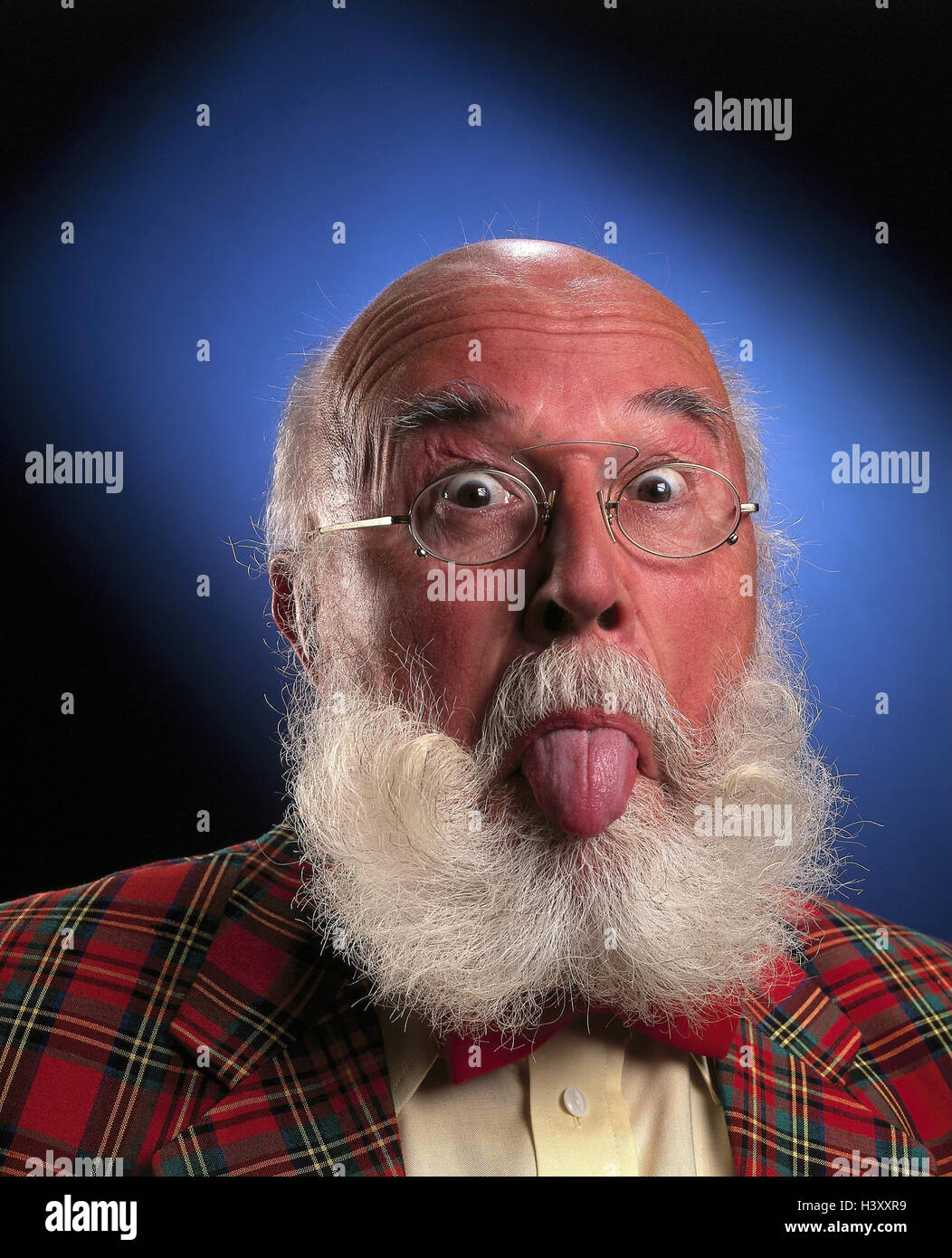 Senior Bald Head Jacket Checked Glasses Beard Tongue