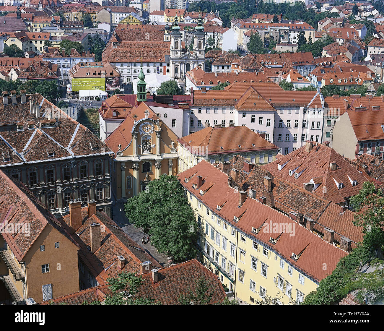 Austria, Styria, Graz, town view, church, Europe, town, houses ...
