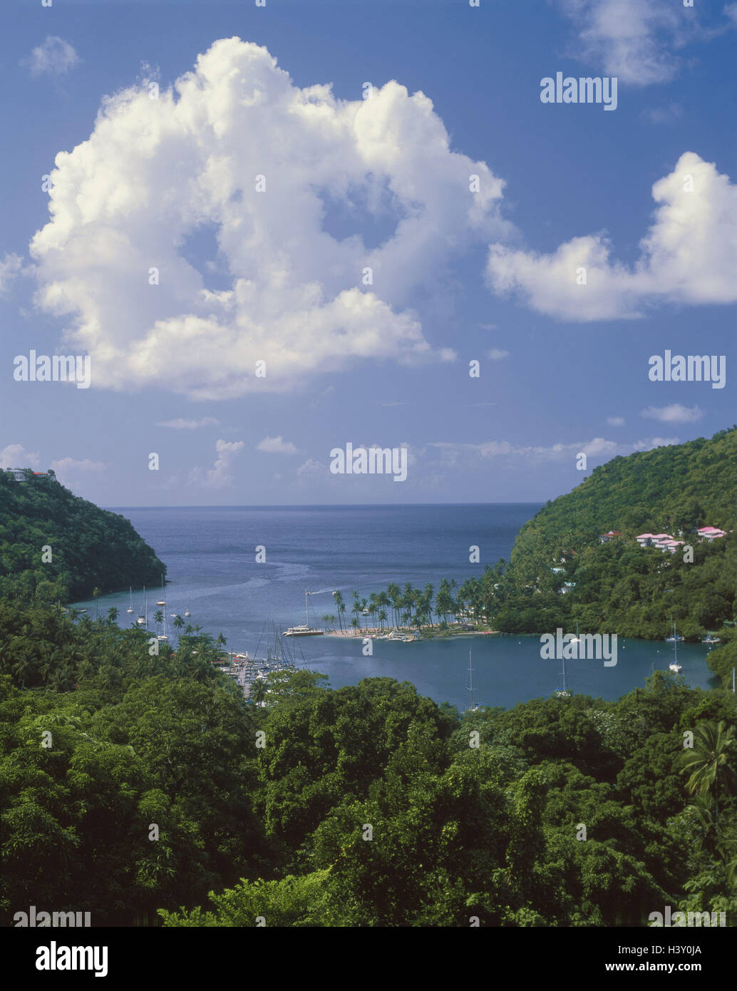 The Caribbean, the small Antilles, Saint Lucia, Marigot Bay, harbour, overview Central America, island state, British Winward islands, West-Indian islands, islands about the wind, island, Saint Lucia, coastal scenery, scenery, coast, sea, bay, harbour, sh Stock Photo