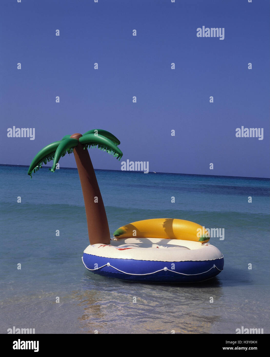 Sea, palm island, pneumatically, swim, water, Still life, toys, swimming help, teaser, vacation, holidays, water, summers, island, solar island Stock Photo