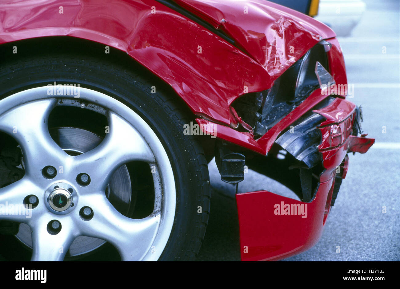 Traffic accident, car, red, front damage, detail, traffic, accident