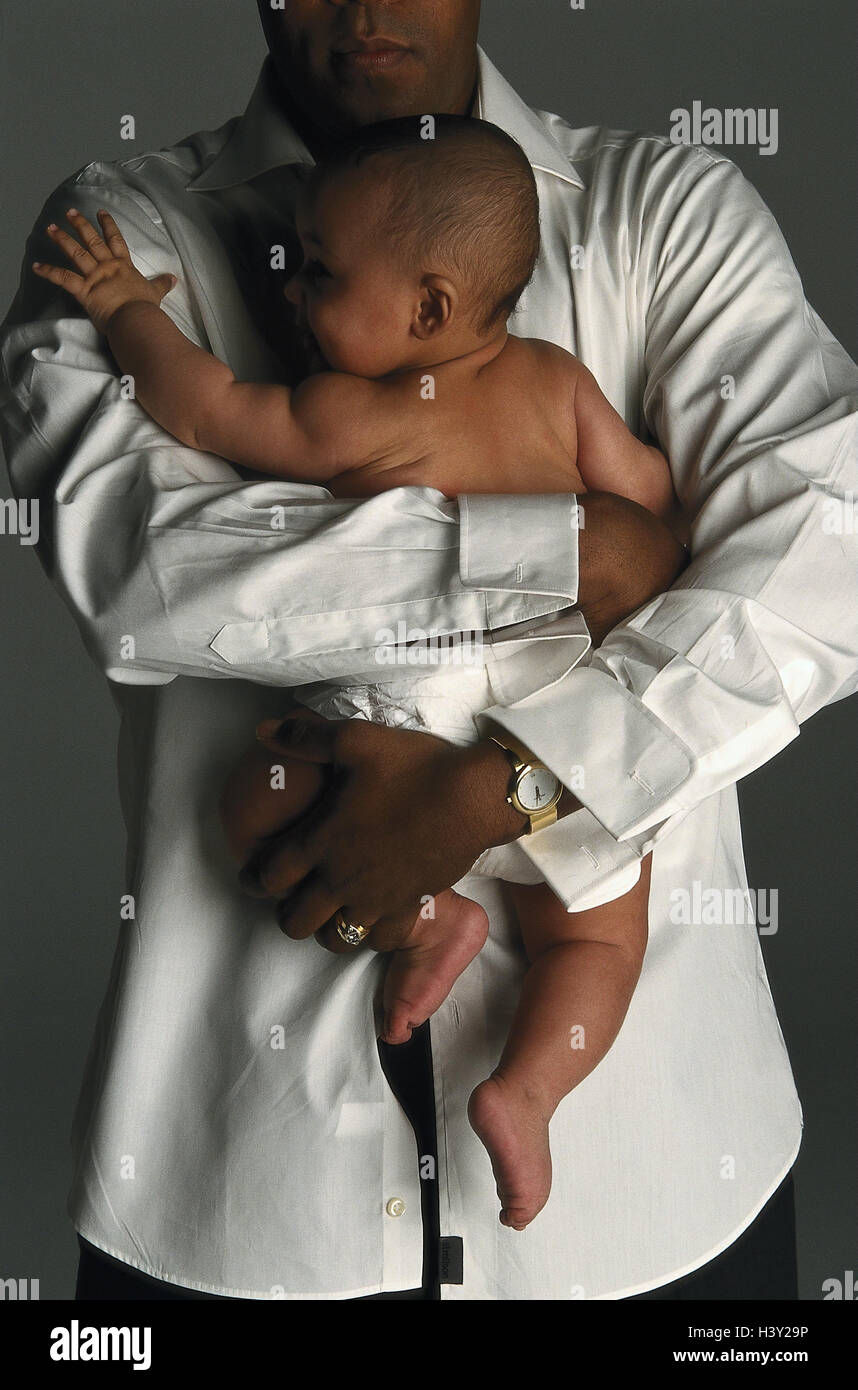 Father, baby, hold, man, infant, infant, alone educating, protection, love, care, care, affection, carry, embrace, suture, body contact, heat, security, securely, very close Stock Photo