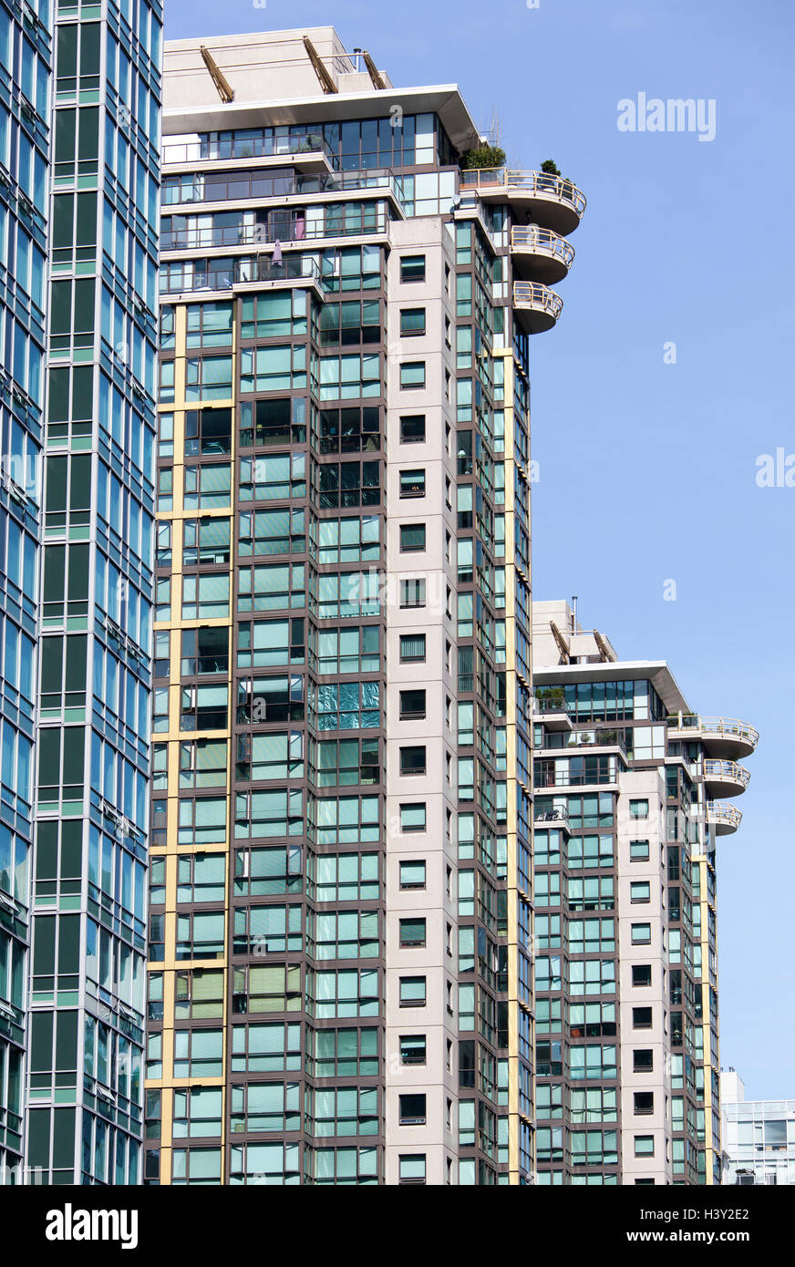 The row of modern apartment buildings in Vancouver (British Columbia). Stock Photo