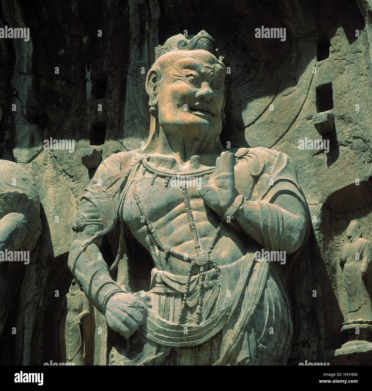 China, Henan, Luoyang, Longmen-grottos, Feng Xian Tempel, Buddha's statue, detail, Lojang, Loyang, statues, Buddha, place of interest, seaweed dynasty, faith, religion, Buddhism, outside, places interest, Stock Photo