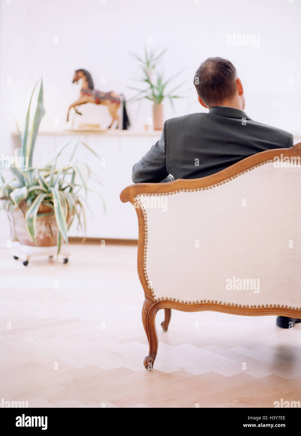 Sitting rooms, sofa, man, suit, wait, back view, young 2535 years