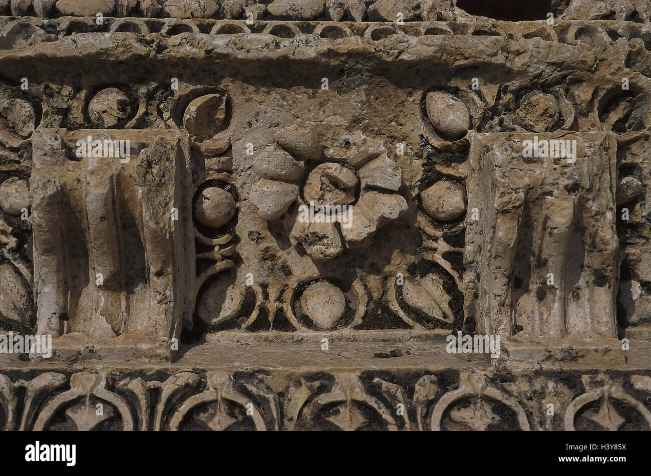 Lebanon, Baalbek, ruin site, defensive wall, detail, relief, the Middle ...