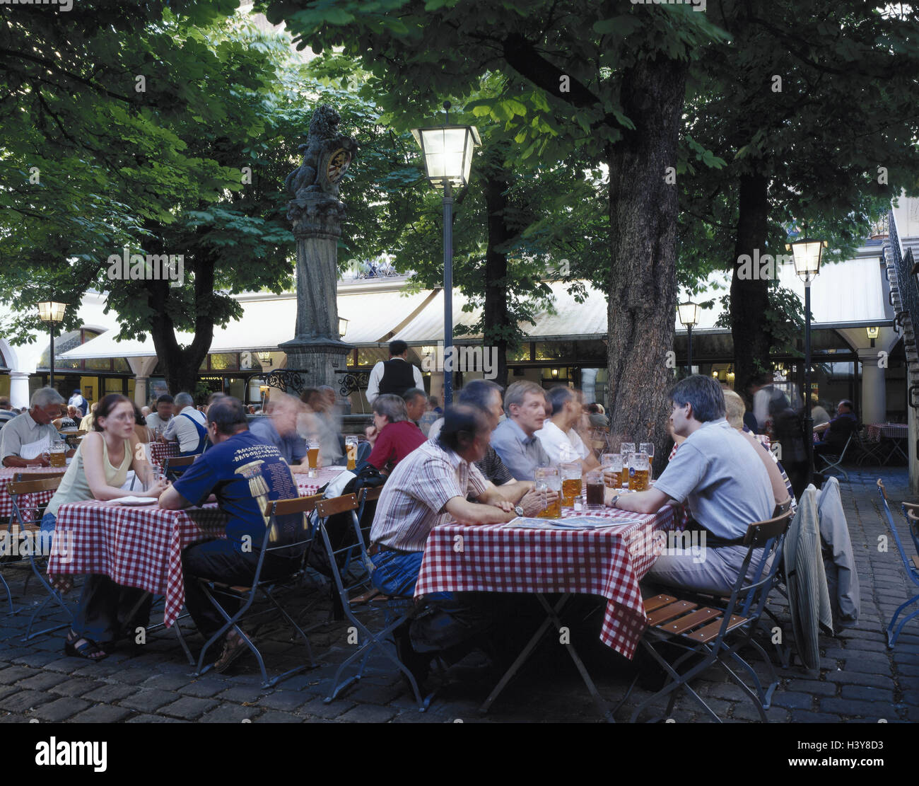 Germany Upper Bavaria Munich Hofbrauhaus Beer Garden Guests