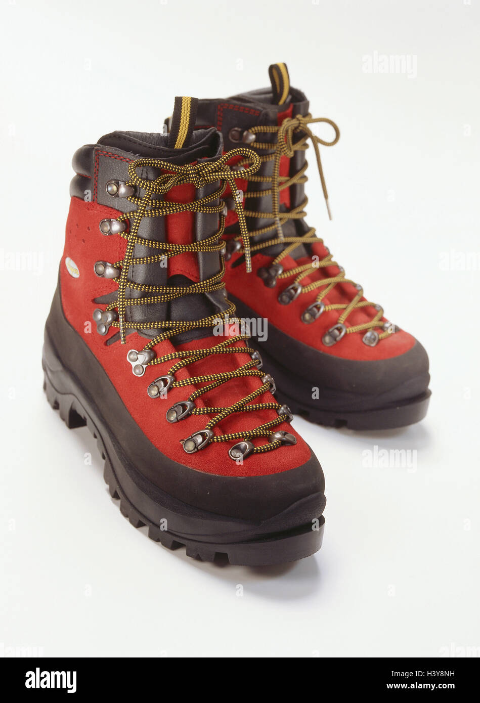 Full speed shoes, climbing iron-solidly, shoes, shoe couple, footwear, climbing boots, stably, robustly, resistantly, alpine equipment, Alpinistik, anew, uncarried, unused, Still life, material recording, studio, copy space, Stock Photo