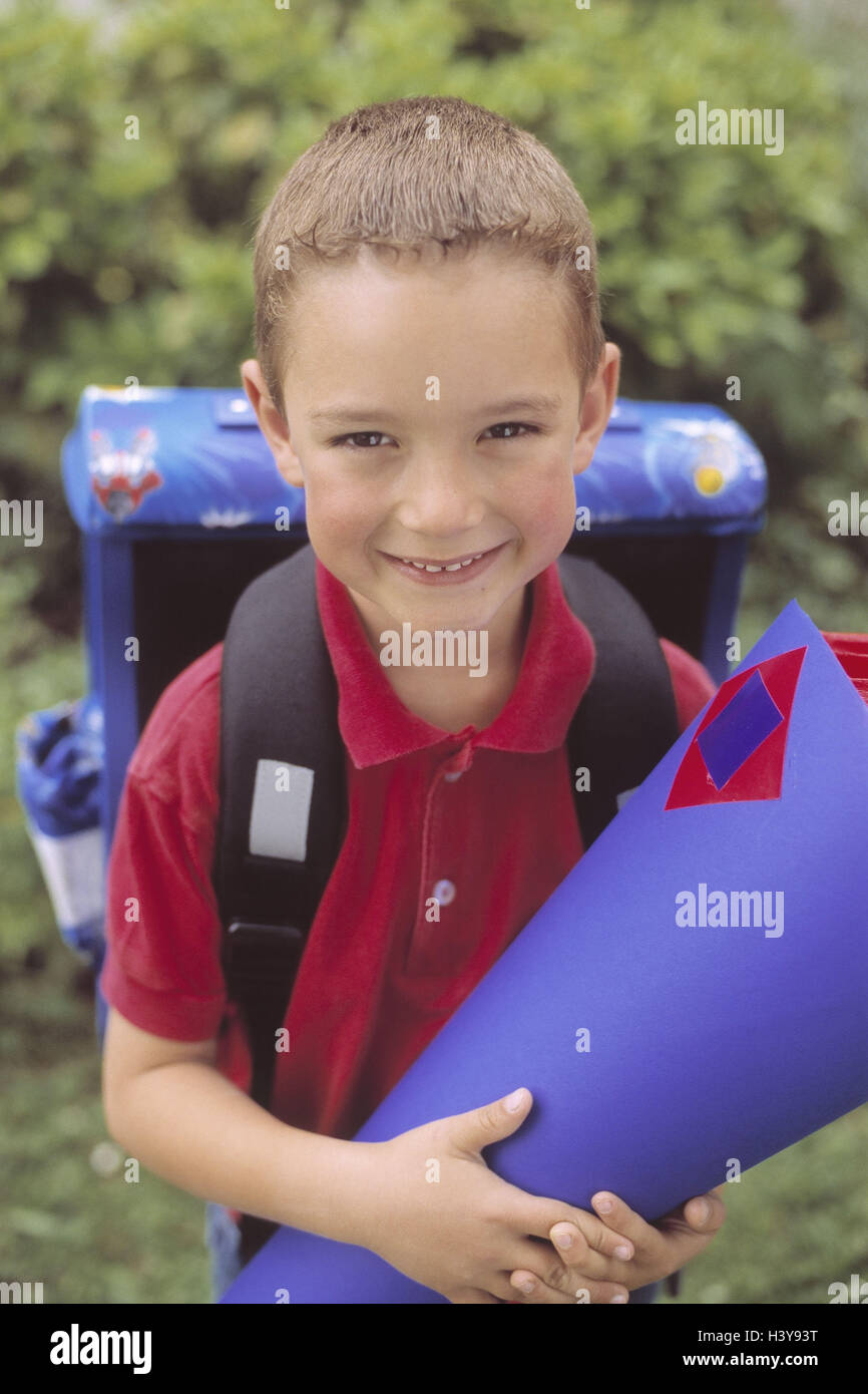 The first school day, boy, school bag, school bags child, 6 years