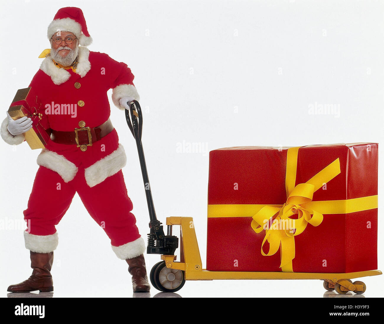 Santa Claus, elevating platform truck, package, present, drag Xmas