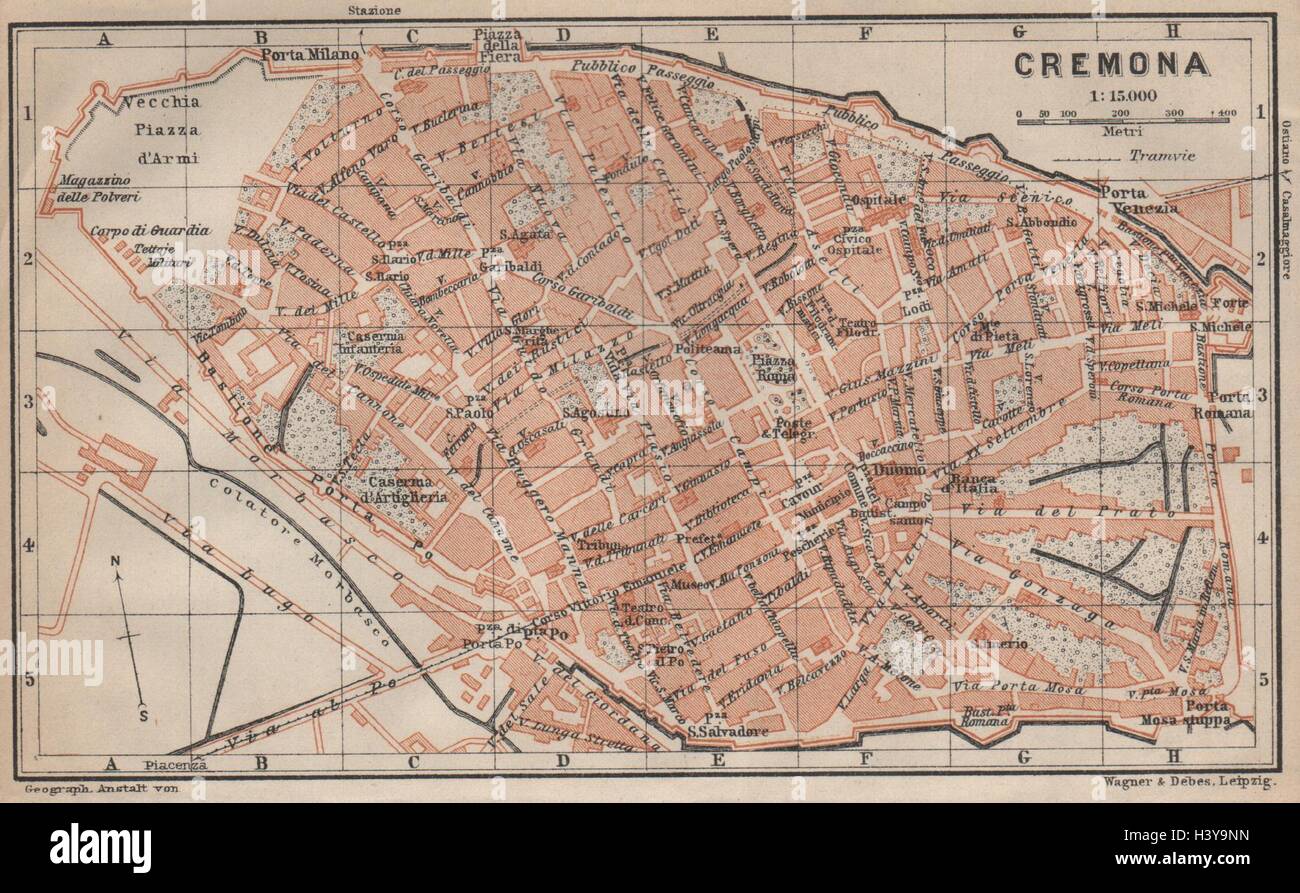 CREMONA antique town city plan piano urbanistico. Italy mappa 1906 old  Stock Photo - Alamy