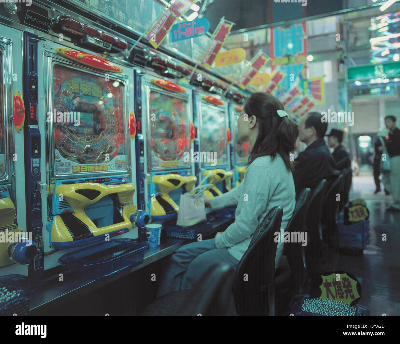 Japan, Honshu, Osaka, amusement arcade, player, inside, Asia, Pachinko Game, pinball machine