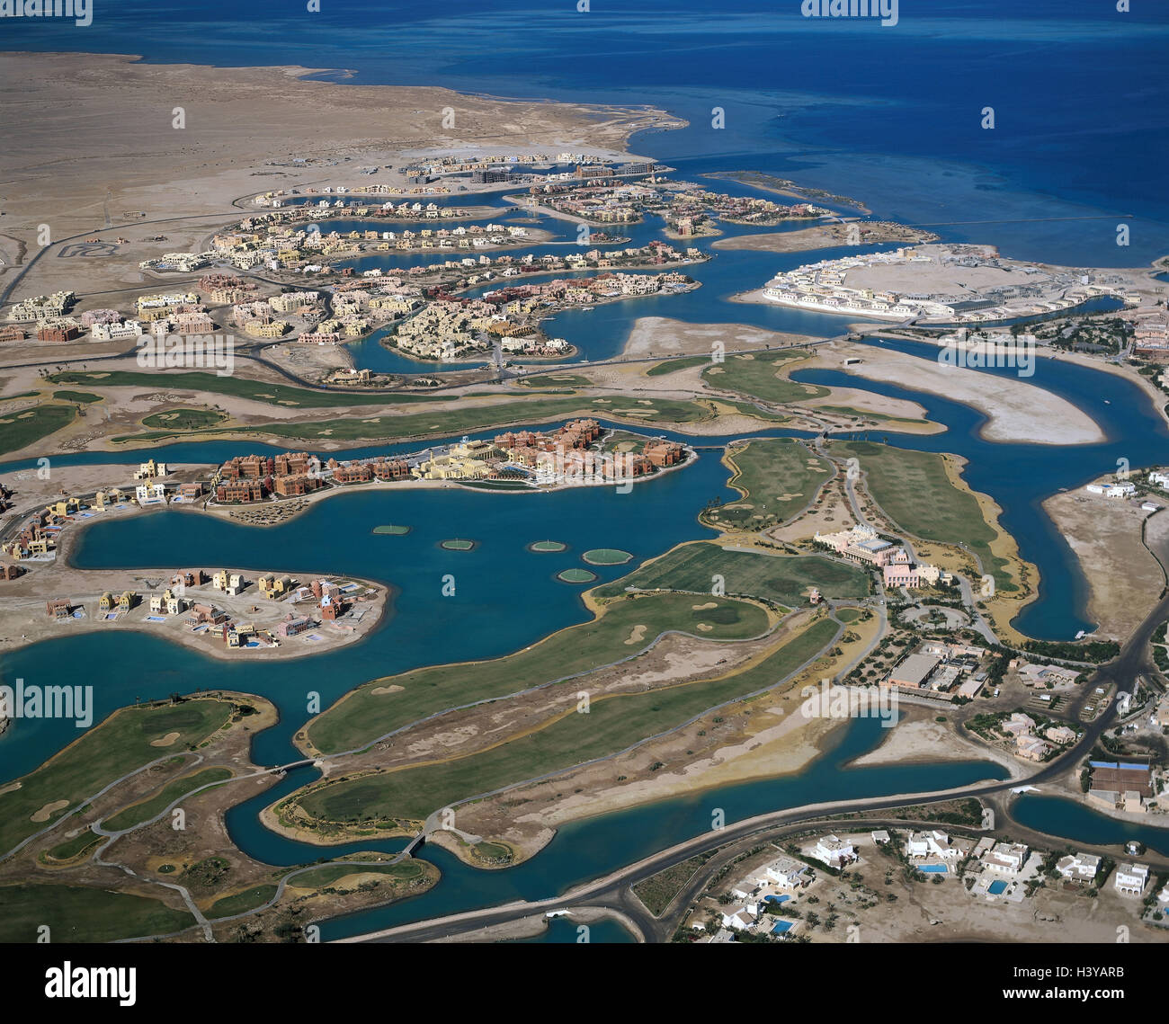 Egypt, Hurghada, tablespoon Gouna, hotel facilities, Steigenberger Golf-Resort, aerial shots the Red Sea, lagoon, artificially, hotel, hotel facility, holiday's attachments, Golf plant, golf course, holiday destination, holiday resort, vacation, sea Stock Photo