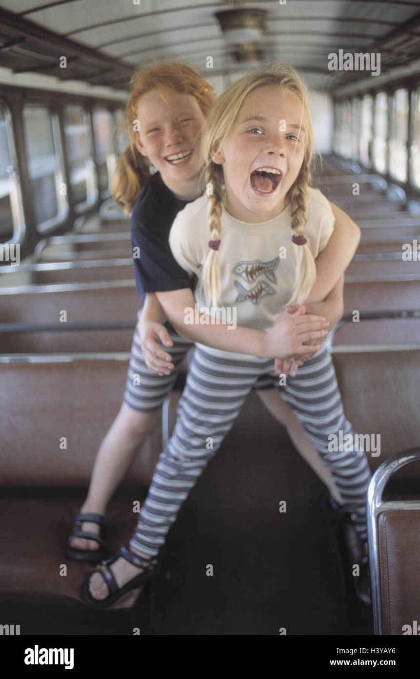 Train compartment, girl, happy, embrace, detail, inside, summer ...