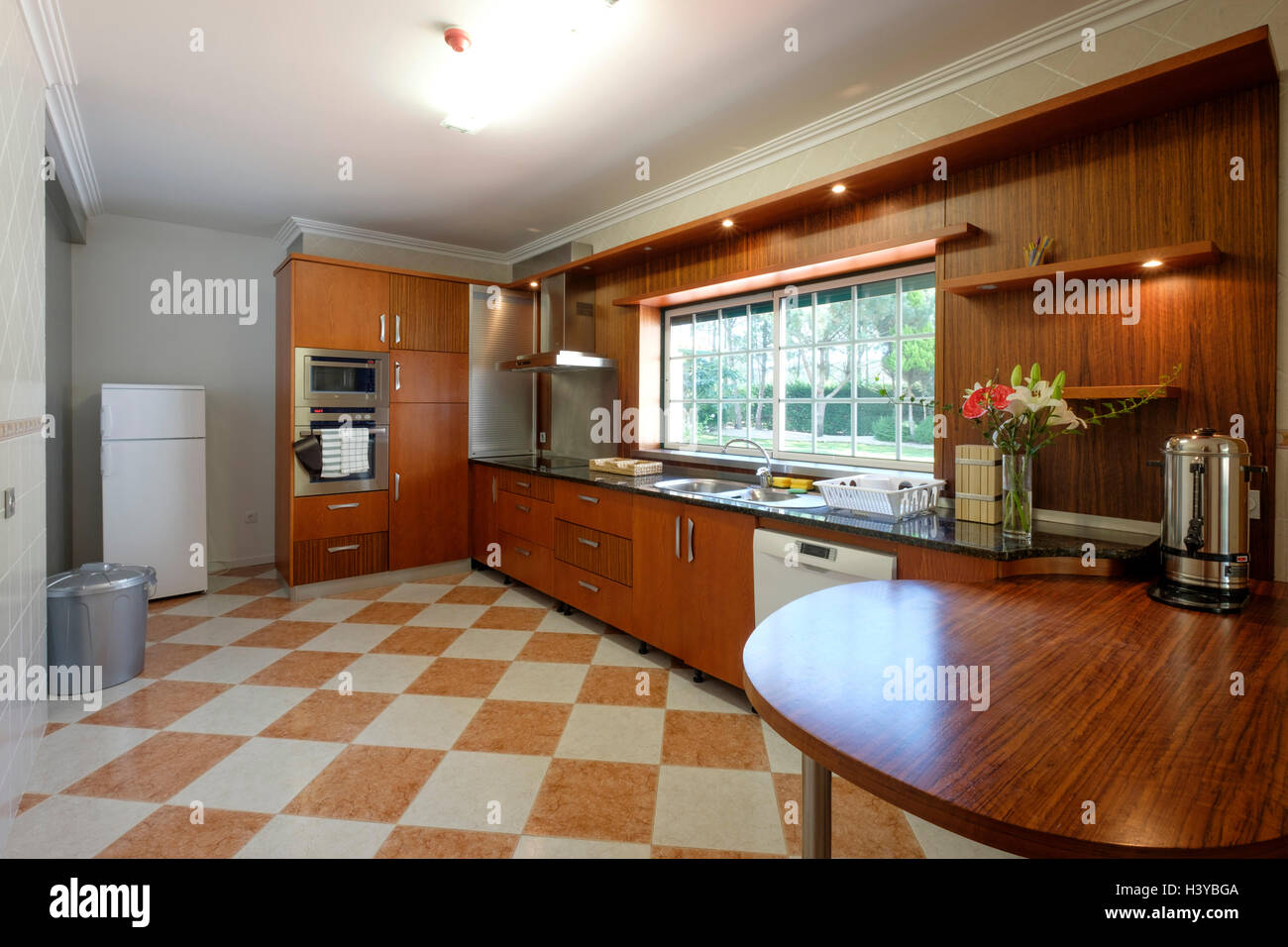 Modern kitchen interior with wooden cabinets Stock Photo
