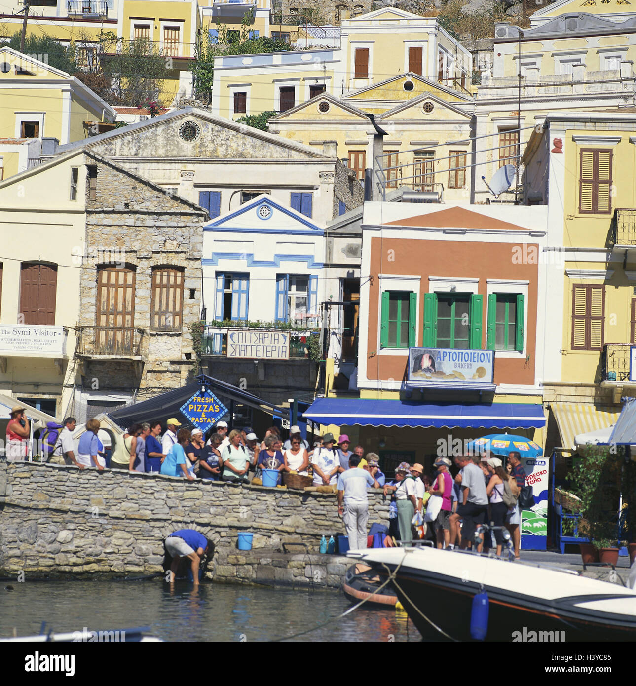 Greece, Simi, Simi town, town view, tourist, Dodekanes, island, island Simi, Symi, Gialos, the Aegean Sea, Aegean sea, town, the southern Sporades, island group, houses, residential houses, tourism Stock Photo