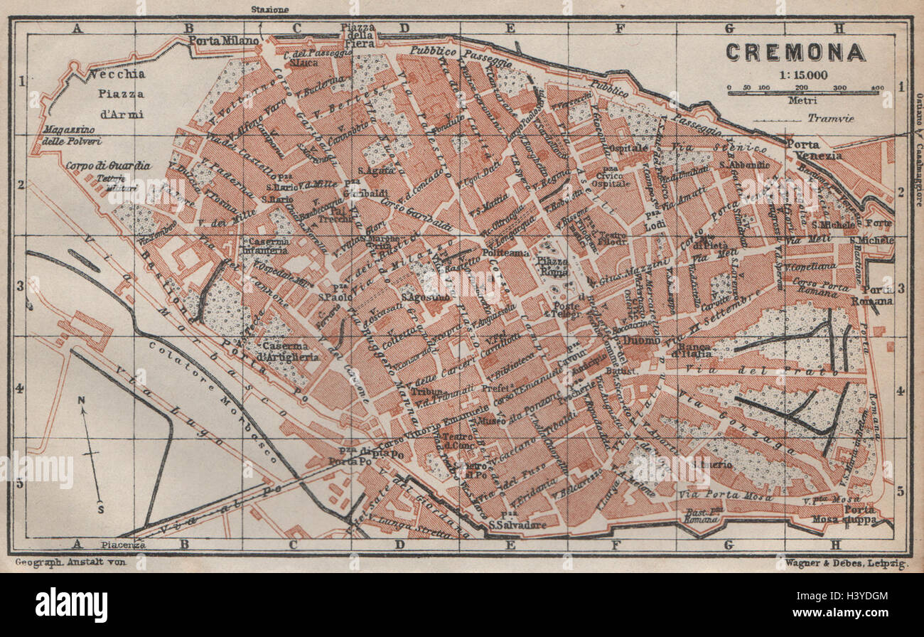CREMONA antique town city plan piano urbanistico. Italy mappa 1913 old Stock Photo Alamy
