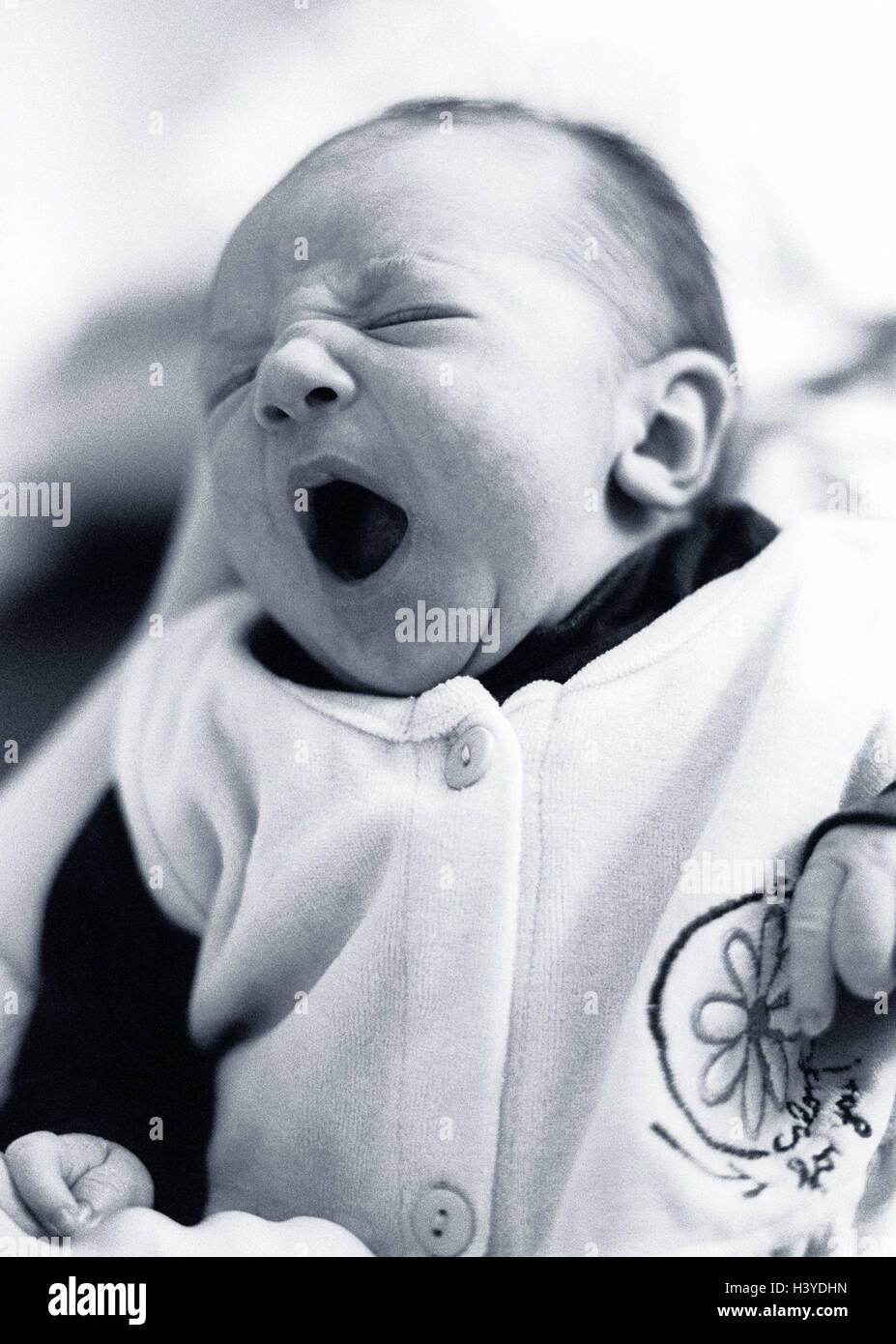 Baby, yawn, detail, b/w, child, infant, infant, mouth sleep openly ...