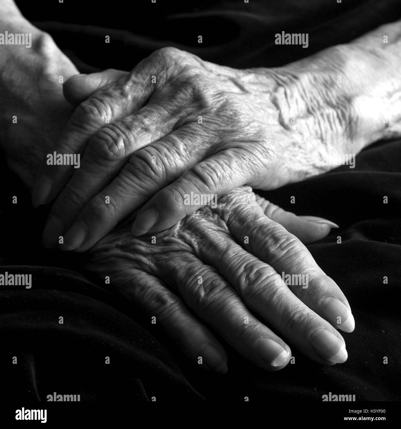 Senior, detail, hands, b/w, Stock Photo