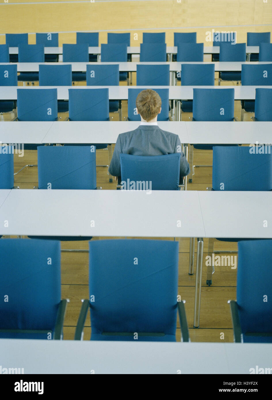 Hall, man, suit, rear view, ignorance, disinterest, Stock Photo