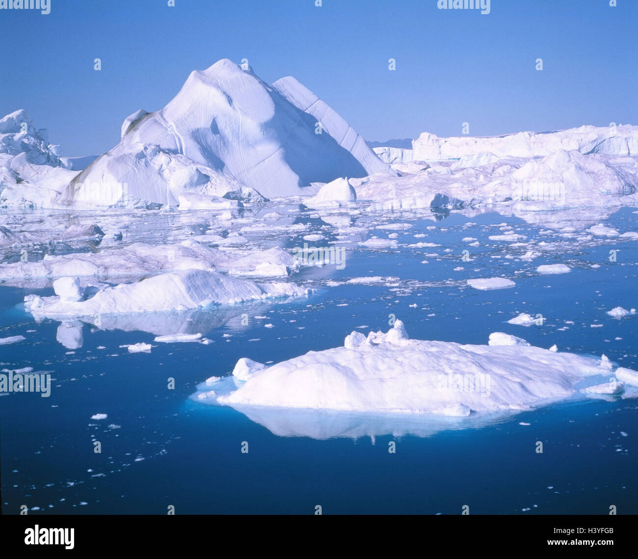 Greenland, ice cream fjord, close Jakobshavn, icebergs, drift ice Northern, Europe, Scandinavia, the Arctic, island, Greenland, iceberg, sea, ocean, the Atlantic, Atlantic, the biggest island the world, cold Stock Photo