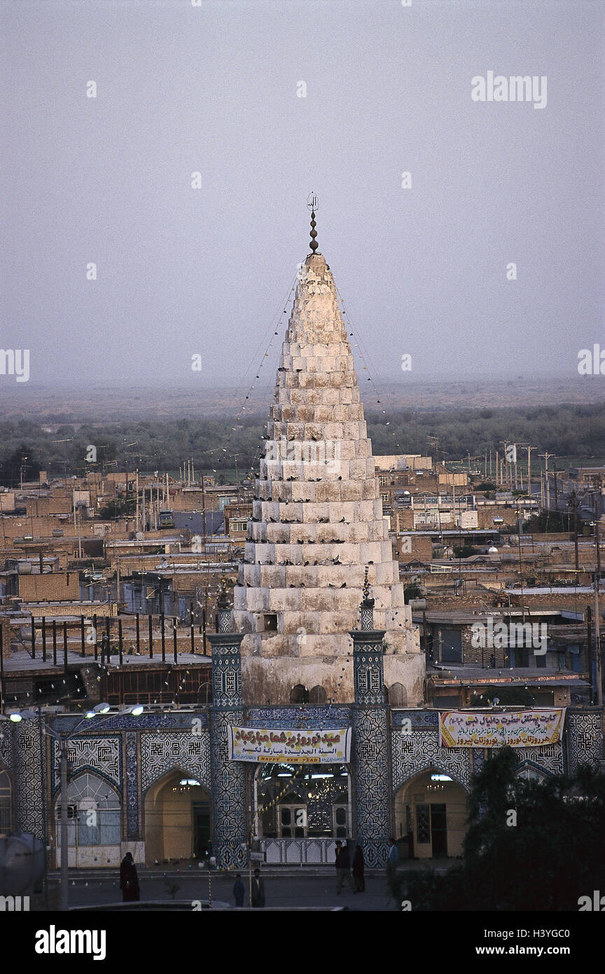 Iran, Schusch, tomb the prophet, Daniel, believers, evening light, the Middle East, front East, the Near East, province Khuzistan, Susa, seat power, town view, building, structure, tomb, memorial, shrine, faith, religion, art, culture, place of interest Stock Photo
