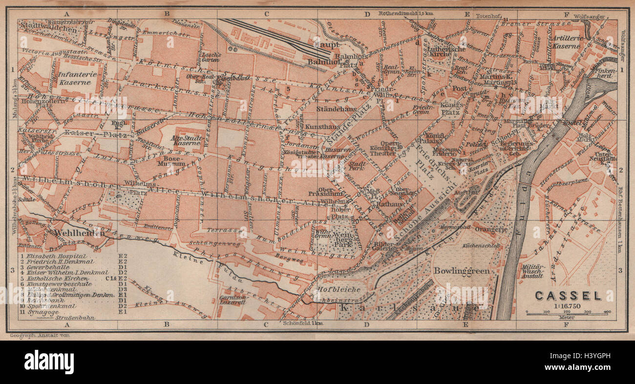 KASSEL CASSEL antique town city stadtplan. Hesse. Germany karte 1904 old map Stock Photo