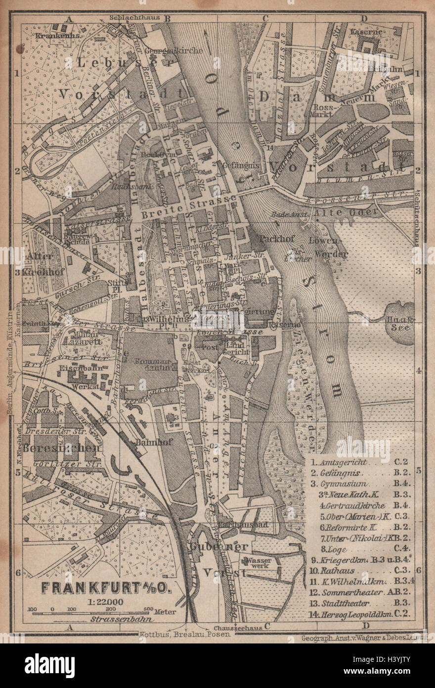 FRANKFURT AN DER ODER antique town city stadtplan. Hessen karte 1904 old map Stock Photo