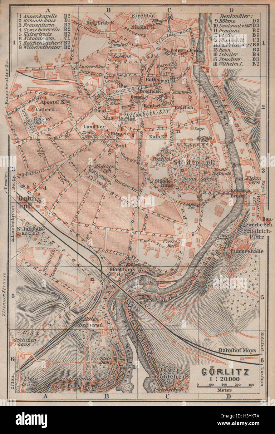 FREIBERG antique town city stadtplan Saxony karte BAEDEKER 1904 old map 