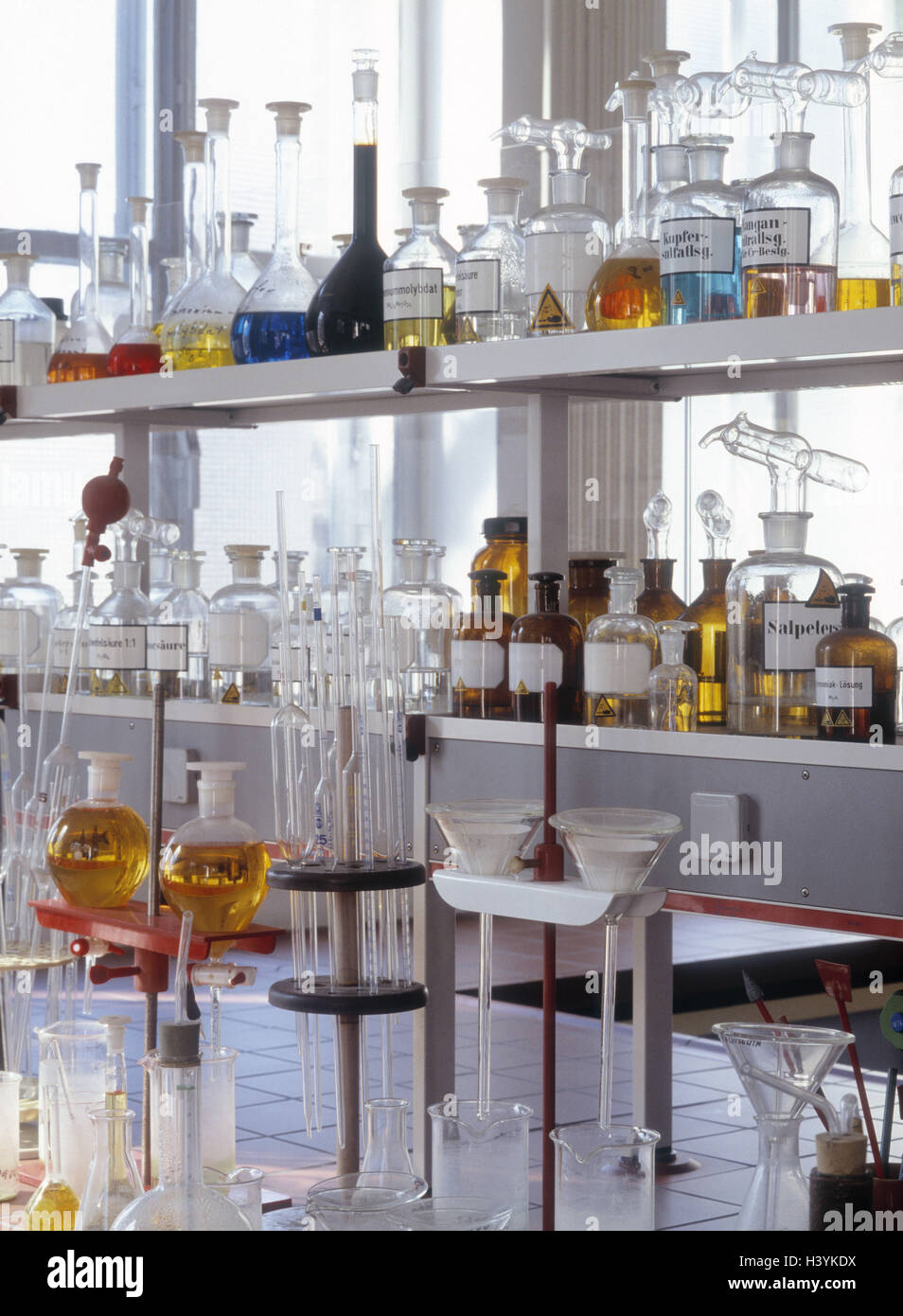 Laboratory, shelf, glass vessels, chemical laboratory, research