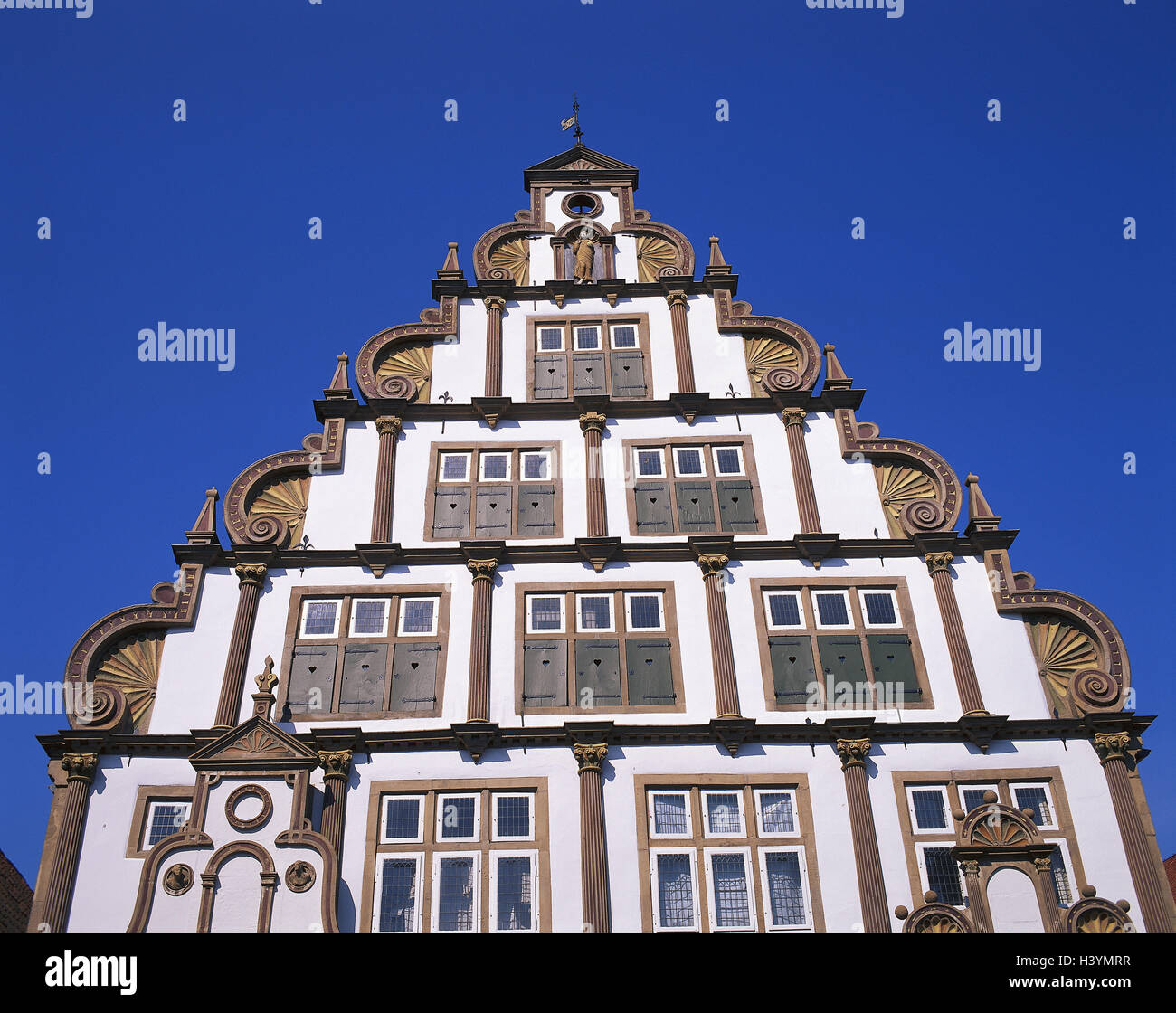 Germany, North Rhine-Westphalia, Lemgo, witch's mayor's house, facade, detail, Europe, dysentery area, east Westphalian's lip, Hanseatic town, urban museum, town house, facade, in 1571, Weser Renaissance, architecture, architectural style, place of interest, culture, street the Weser Renaissance Stock Photo