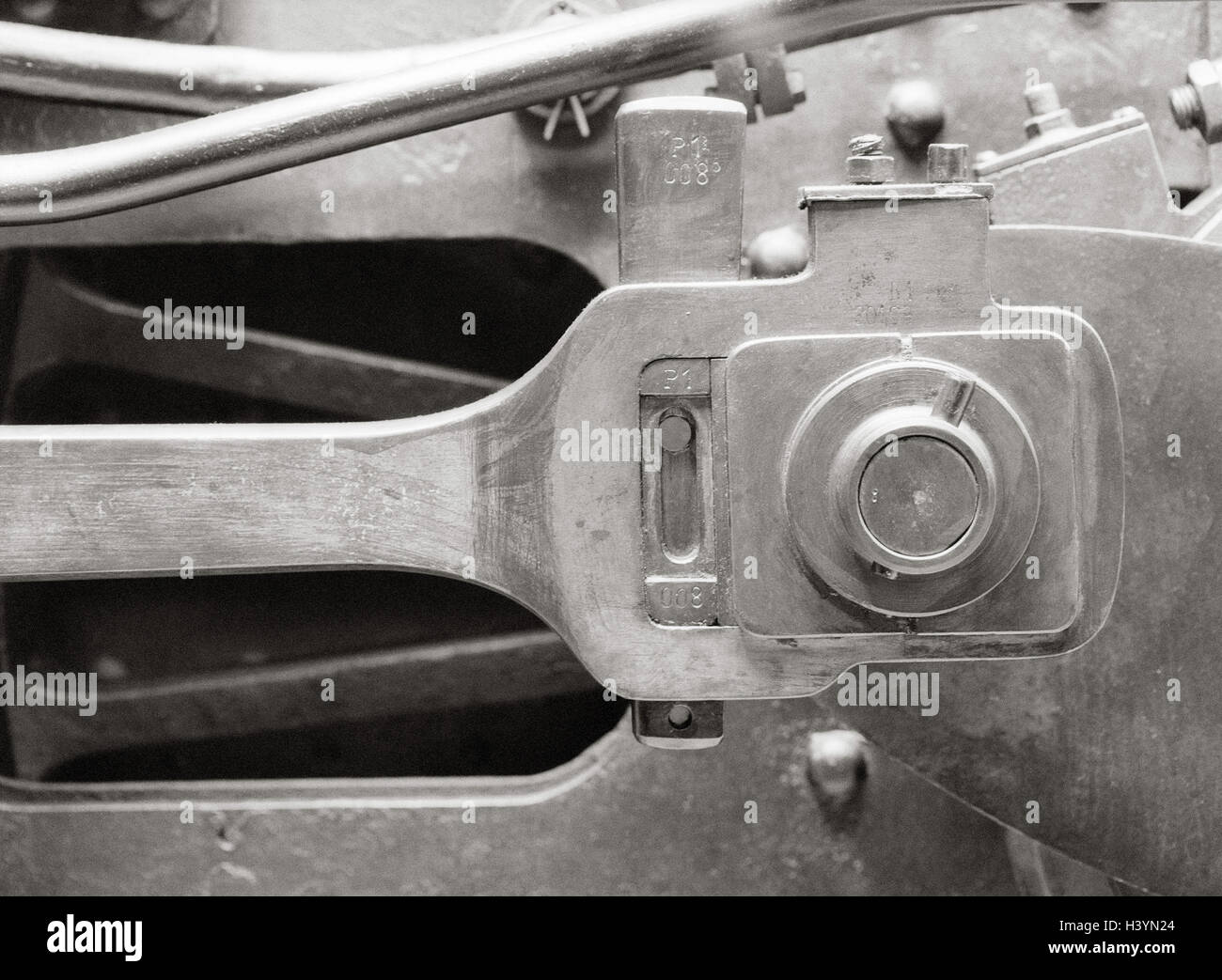 Steam locomotive, coupling rod, detail, s/w, Stock Photo