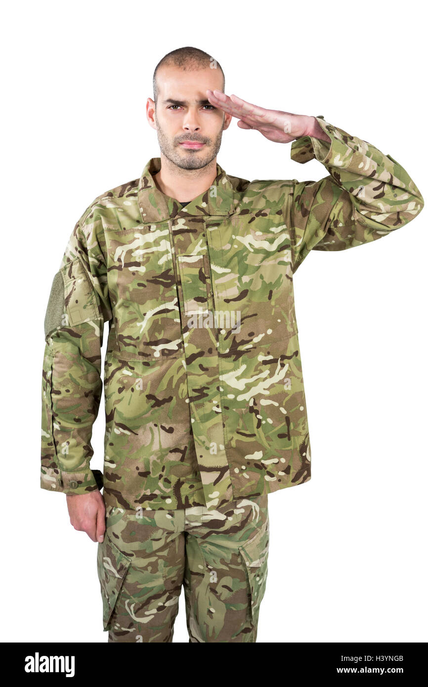 Portrait of confident soldier saluting Stock Photo - Alamy
