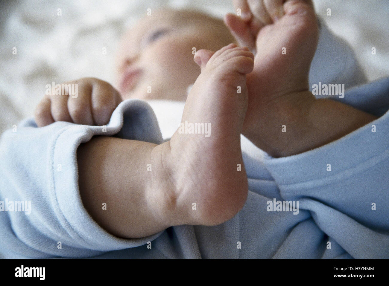 Baby, back position, detail, hands, feet, reach, blur, very closely ...