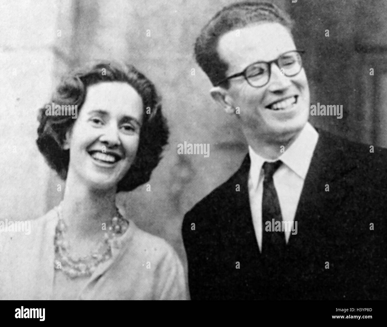 Photograph of Baudouin of Belgium (1930-1993) King of the Belgians, and his fiancée, Fabiola Mora y Aragón (1928-2014) Queen of the Belgians. Dated 20th Century Stock Photo