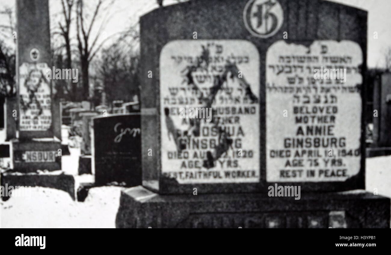 Photograph of Jewish gravestones in Chicago daubed with swastikas. Dated 20th Century Stock Photo