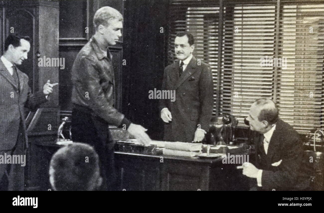 Film still from 'The Spirit of St. Louis' starring James Stewart, based on the legendary pilot Charles Lindbergh. Dated 20th Century Stock Photo