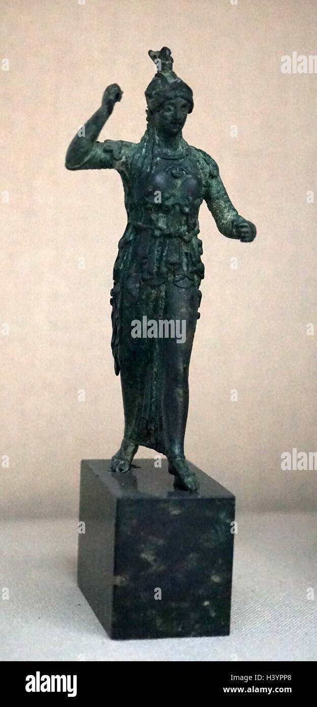 Bronze statuette of the goddess, Athena. Roman, late 1st century AD Said to be from Athens, Greece. Athena was daughter of Zeus and the mortal Metis Stock Photo
