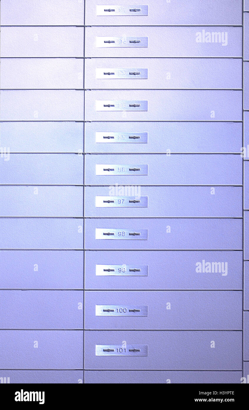 Bank, detail, lockers, safe-deposit boxes, safe deposit, security, retention, anti-theft device, preservation obstructable, doubly, number fields Stock Photo