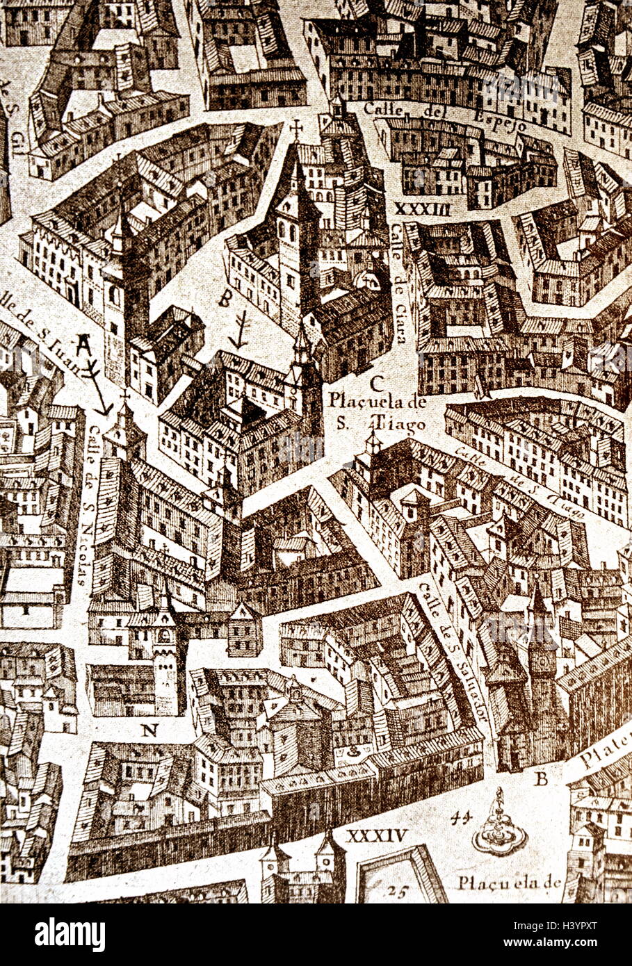 Plan of the San Juan district of Madrid, 1656 Stock Photo