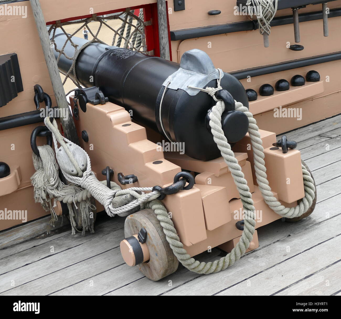 Cannon on the deck of HMS Victory is a 104gun firstrate ship of the