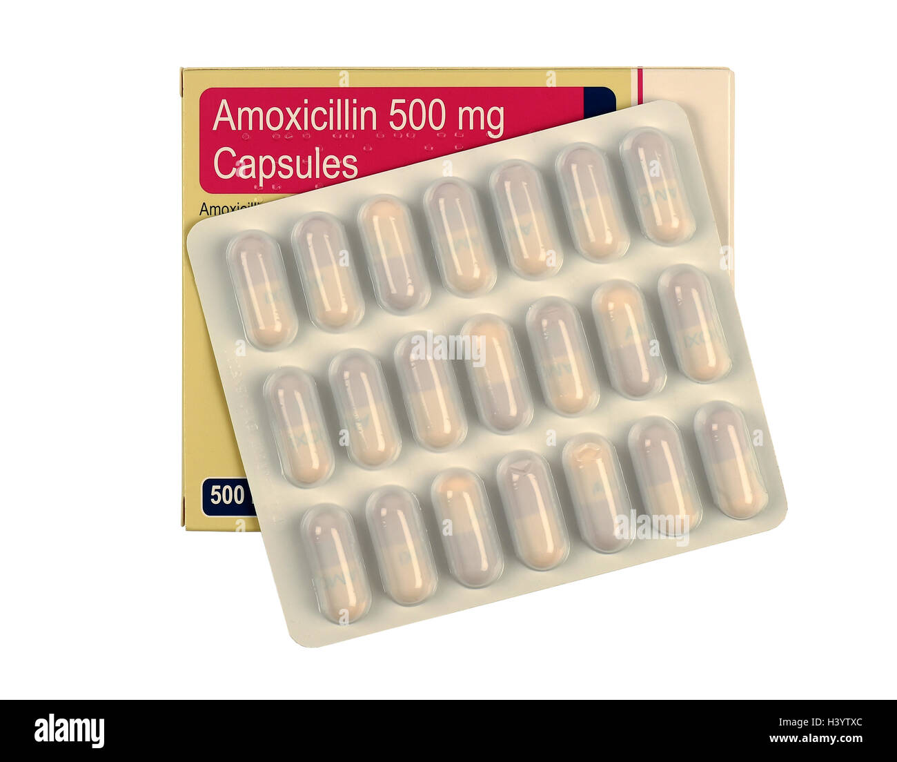 Amoxicillin, amoxycillin, antibiotic capsules Stock Photo