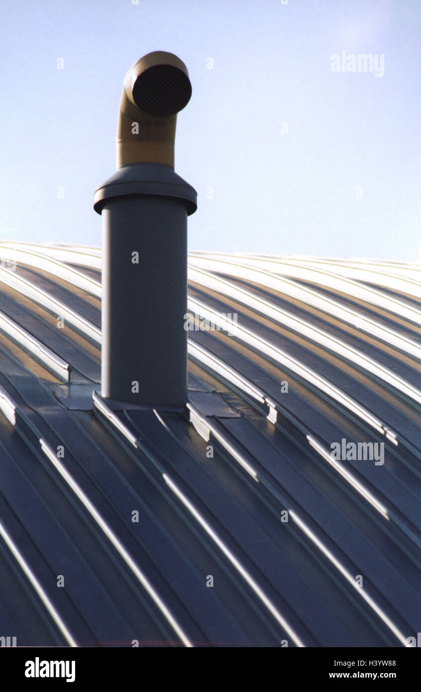 Building, detail, roof, exhaust air pipe, architecture, tin roof, round